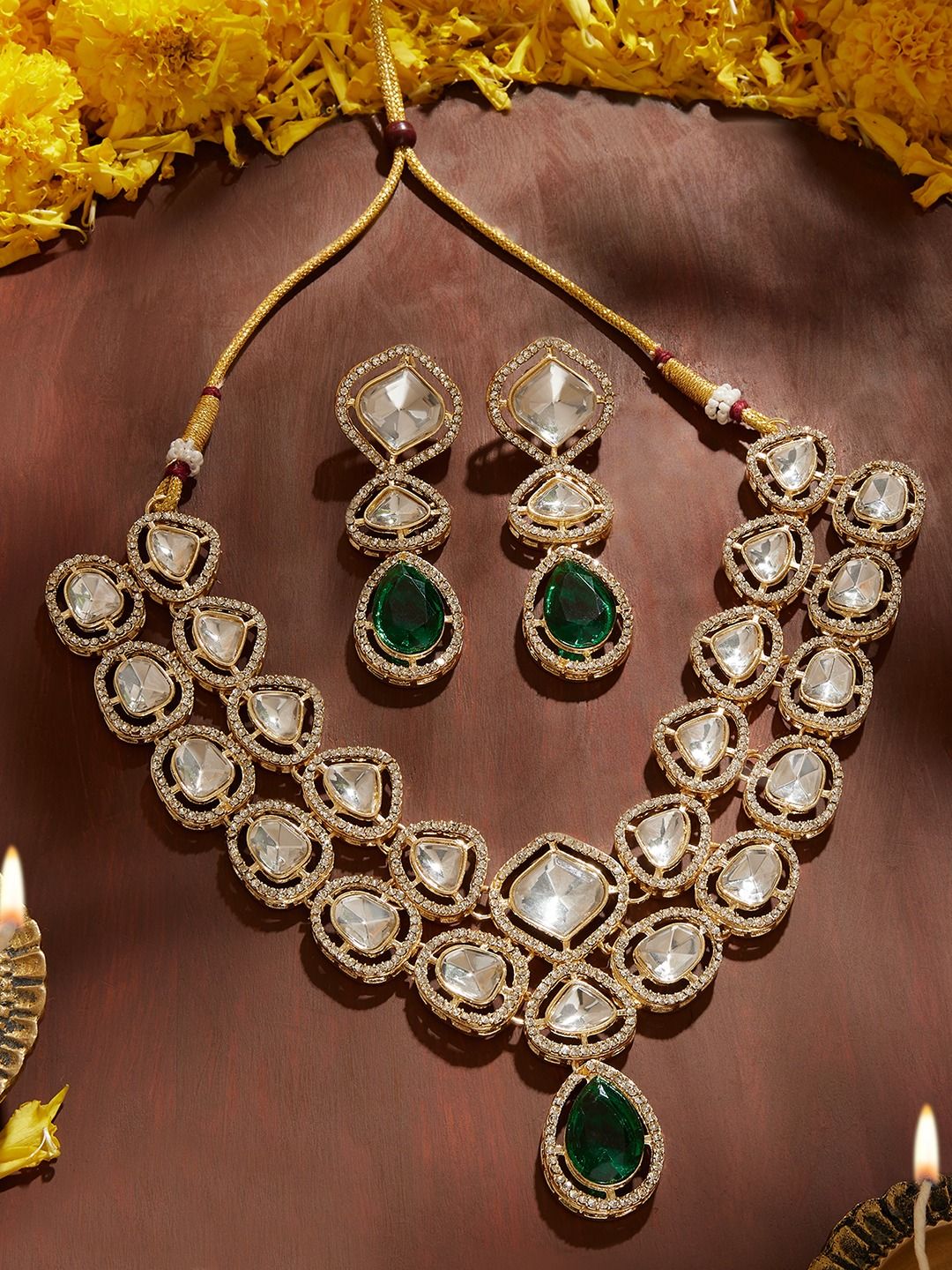 Zaveri Pearls Gold-Plated Austrian Diamond-Studded Jewellery Set Myntra sale