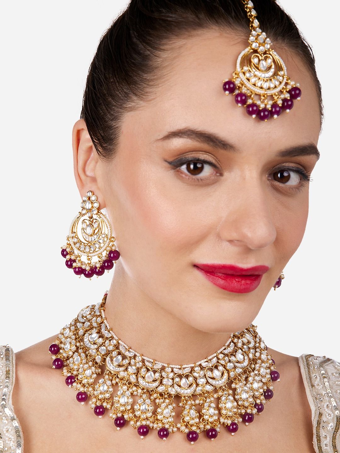 Zaveri Pearls Gold-Plated Kundan-Studded & Beads-Beaded Jewellery Set Myntra sale