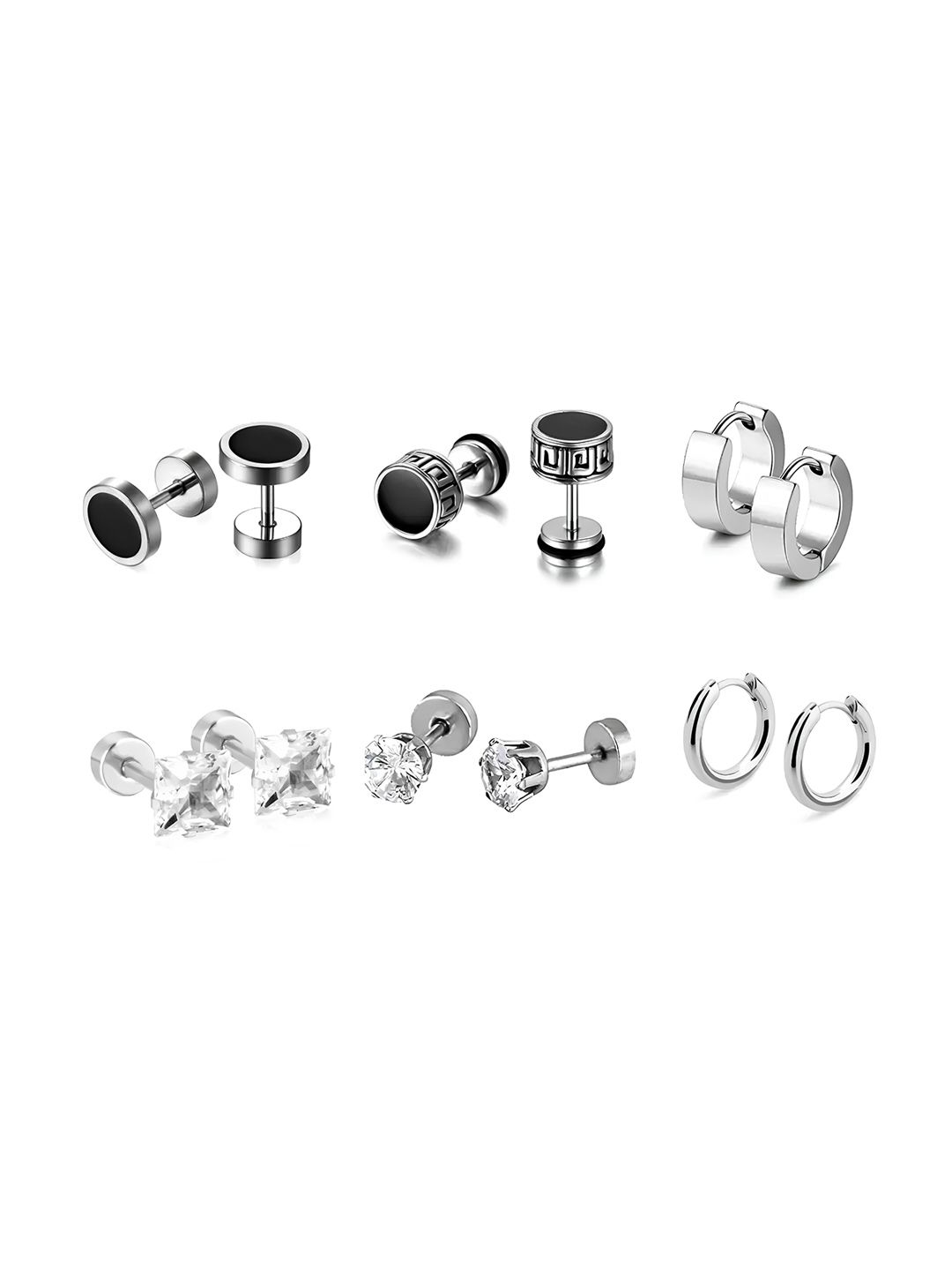 KARISHMA KREATIONS Unisex Set Of 6 Stainless Steel Circular Shaped Studs & Hoop Earrings Myntra sale