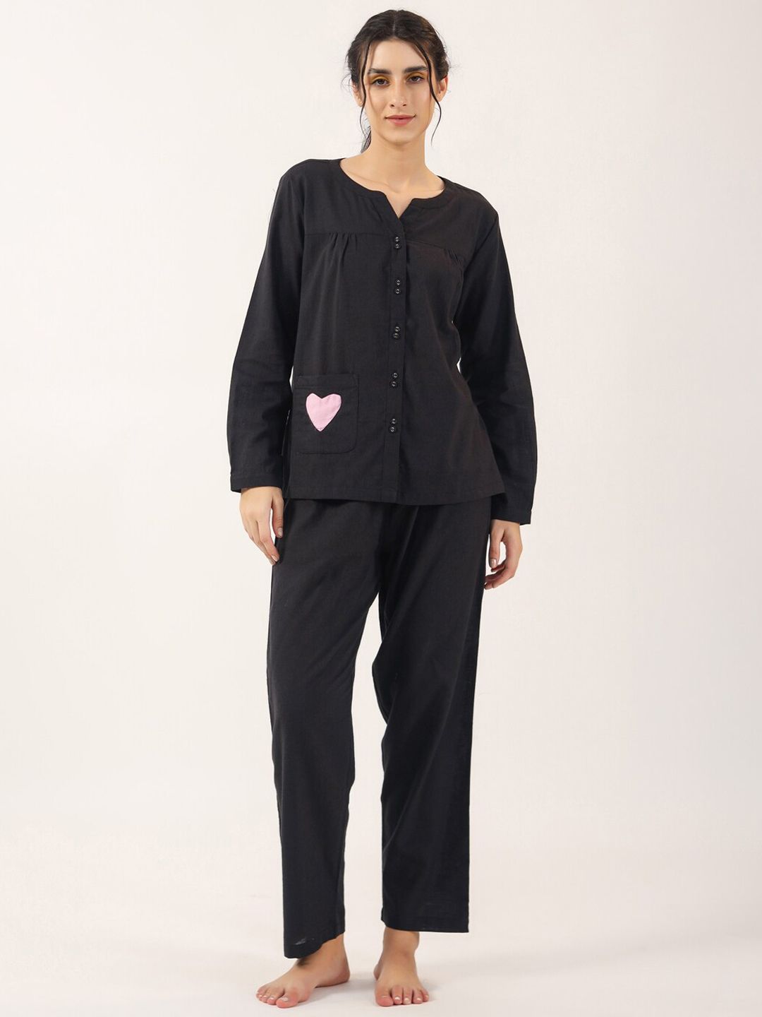 SANSKRUTIHOMES Black Round Neck Pure Cotton Nightsuit Myntra sale