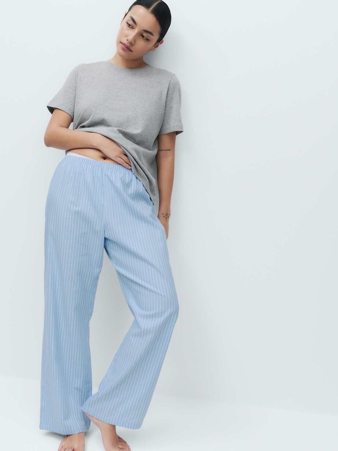 Marks & Spencer Pure Cotton Pyjama Set With Woven Bottoms Myntra sale