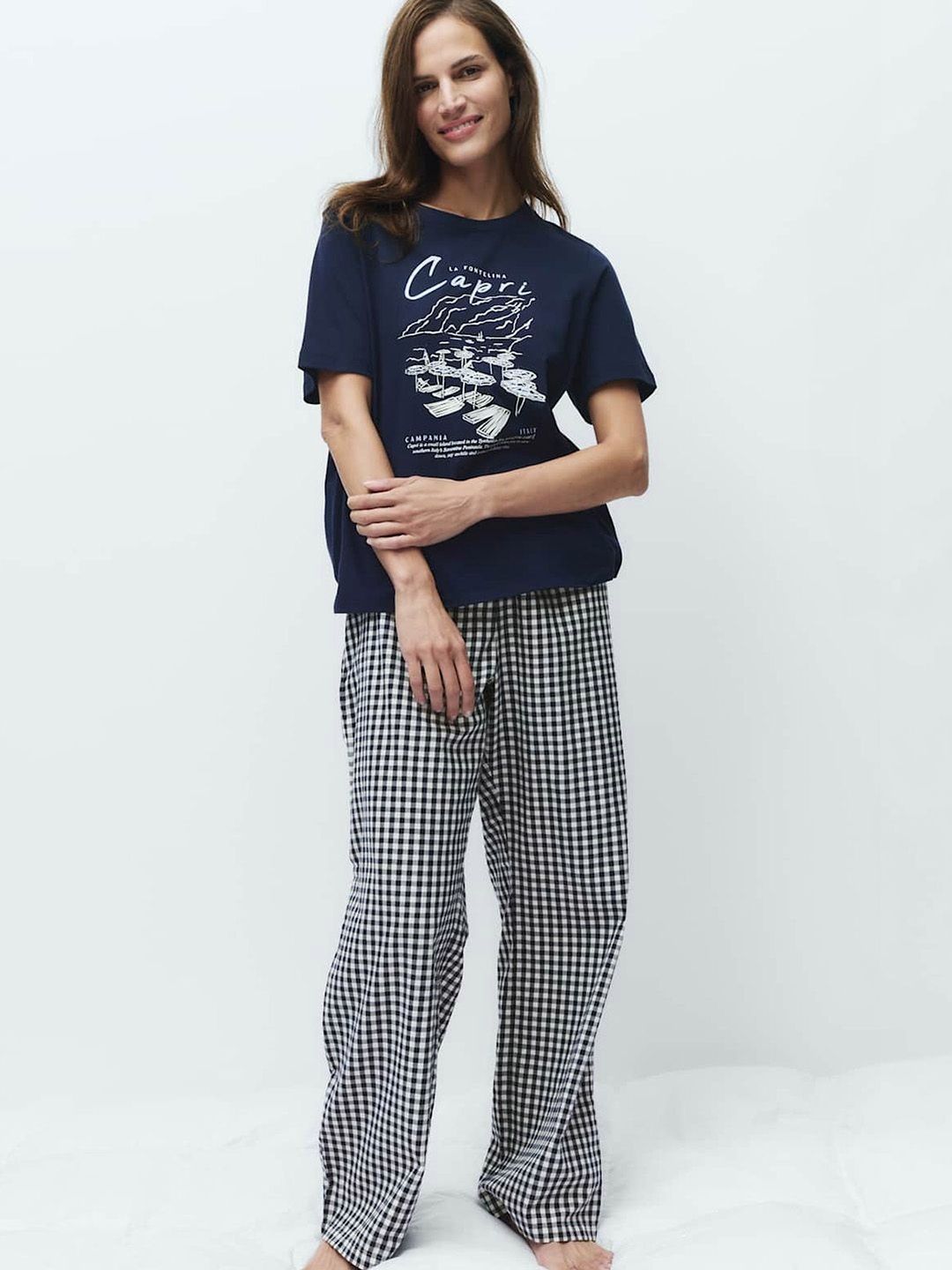 Marks & Spencer Cotton Round Neck Short Sleeves Regular Fit Printed T-Shirt & Pyjama Set Myntra sale