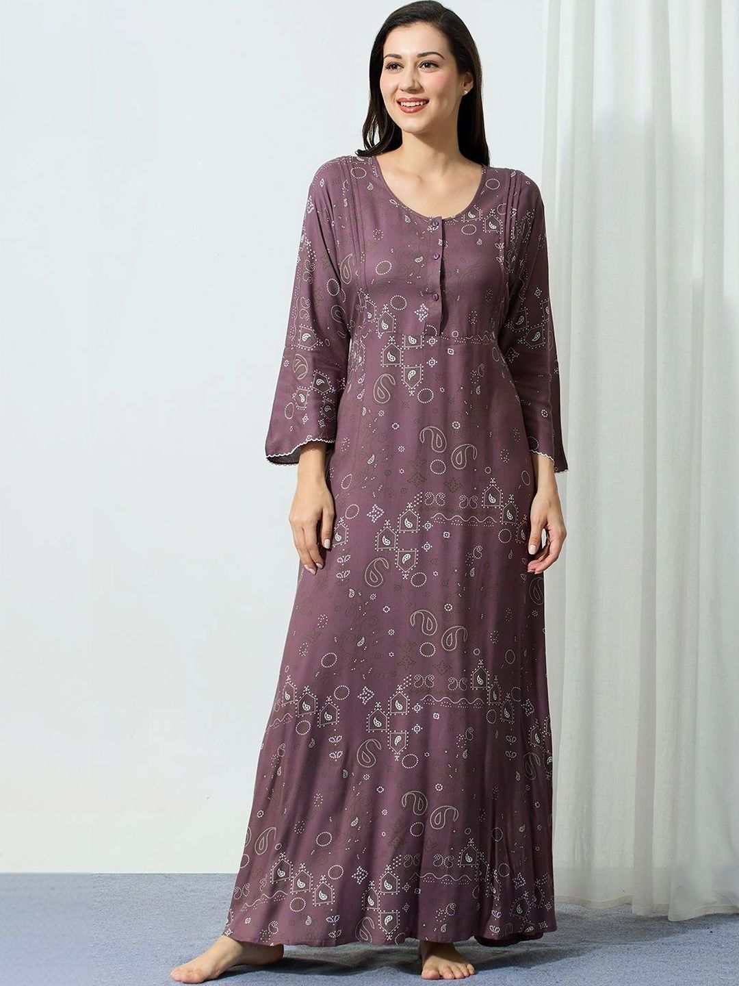 NIGHTSPREE Printed Maxi Nightdress Myntra sale