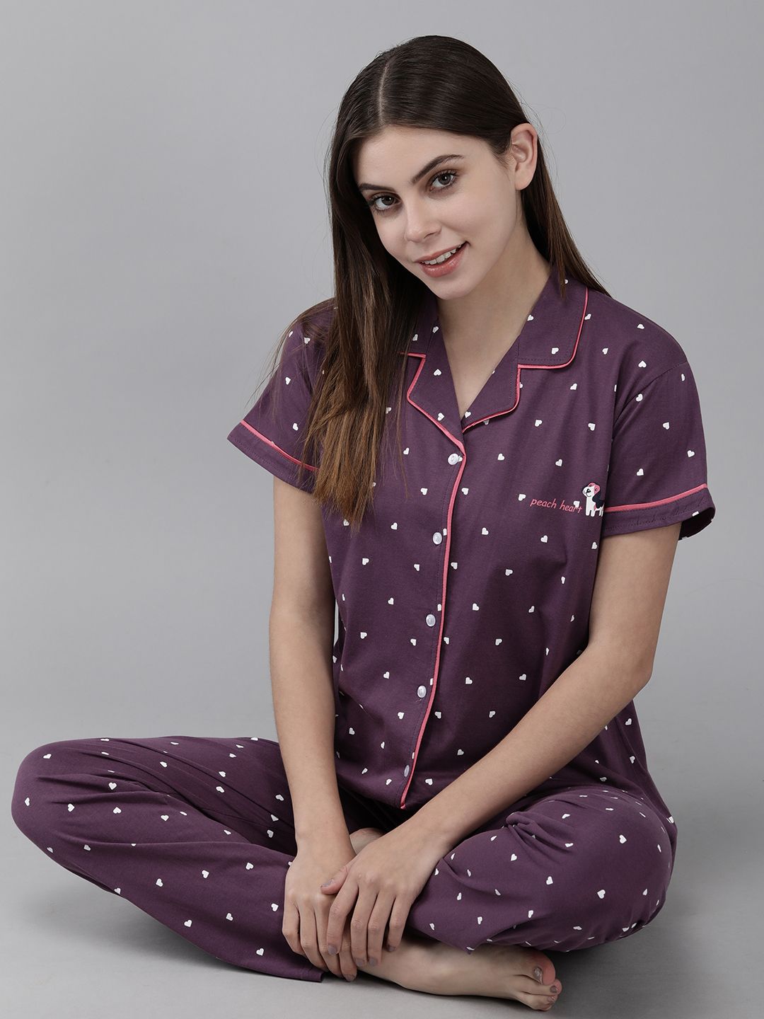 Zeyo Women Purple Printed Cotton Night suit Myntra sale