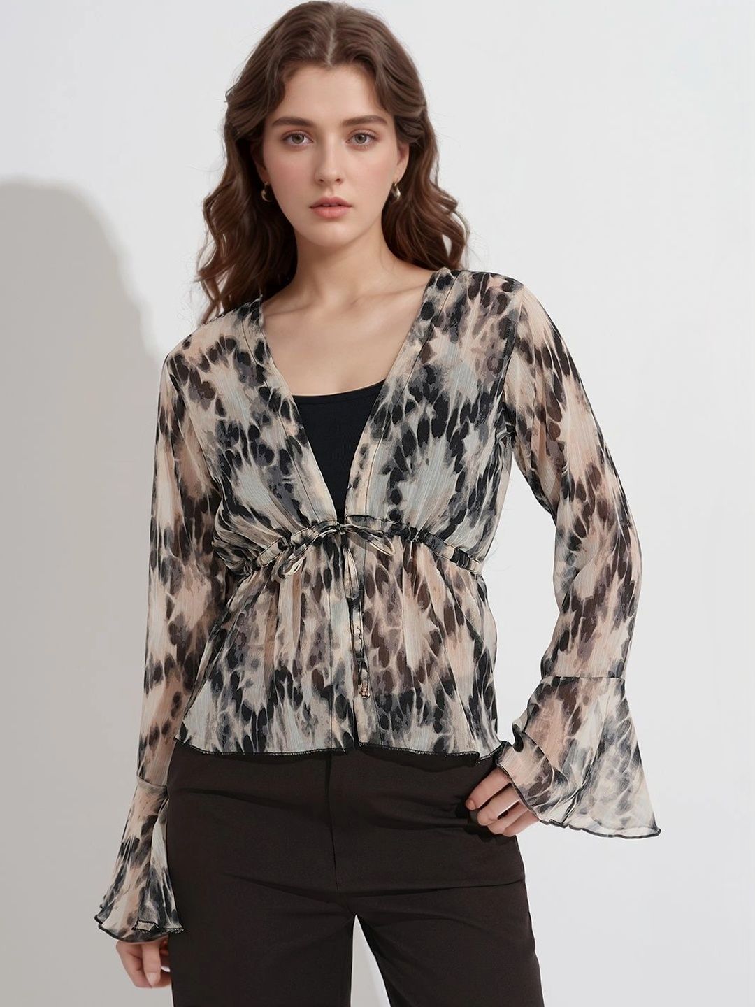 DressBerry DressBerry Women Tie and Dye Bell Sleeve Peplum Crop Top Myntra sale