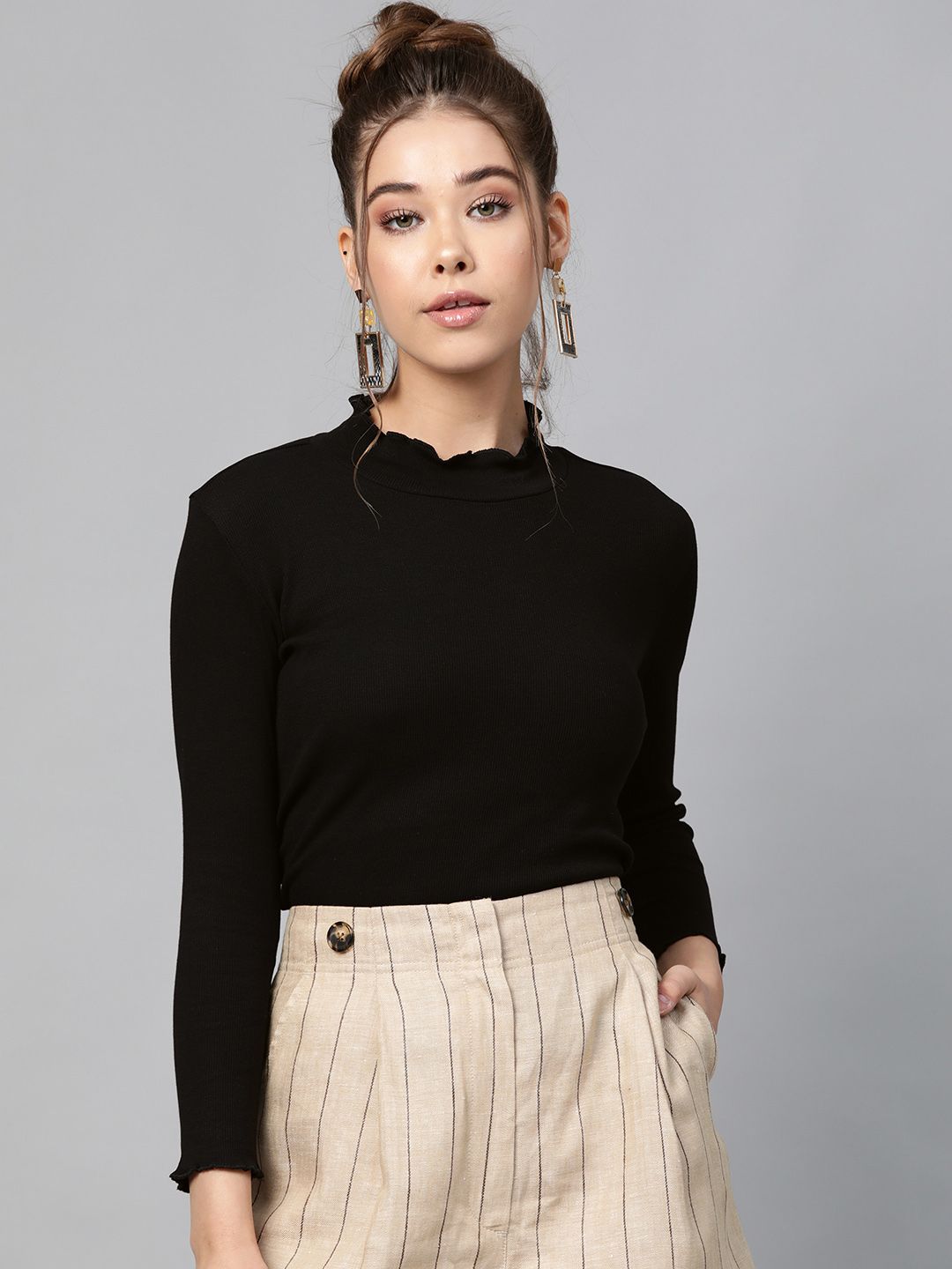 SASSAFRAS SASSAFRAS Black High Neck Cropped Top Myntra sale
