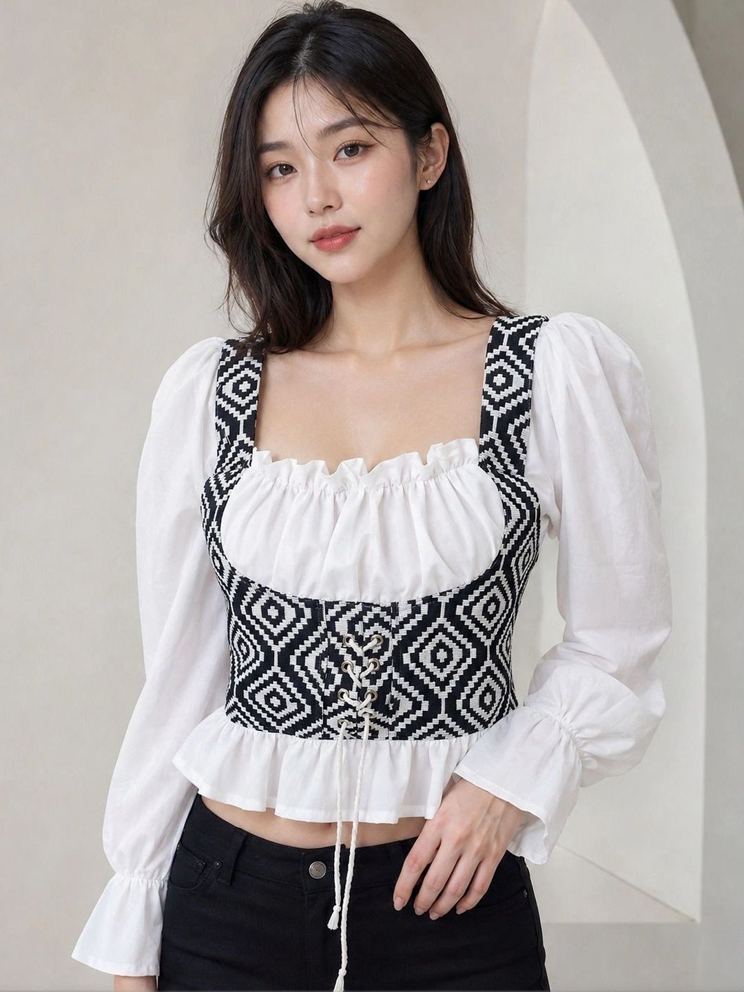 ELQIRA ELQIRA Geometric Print Crop Top Myntra sale