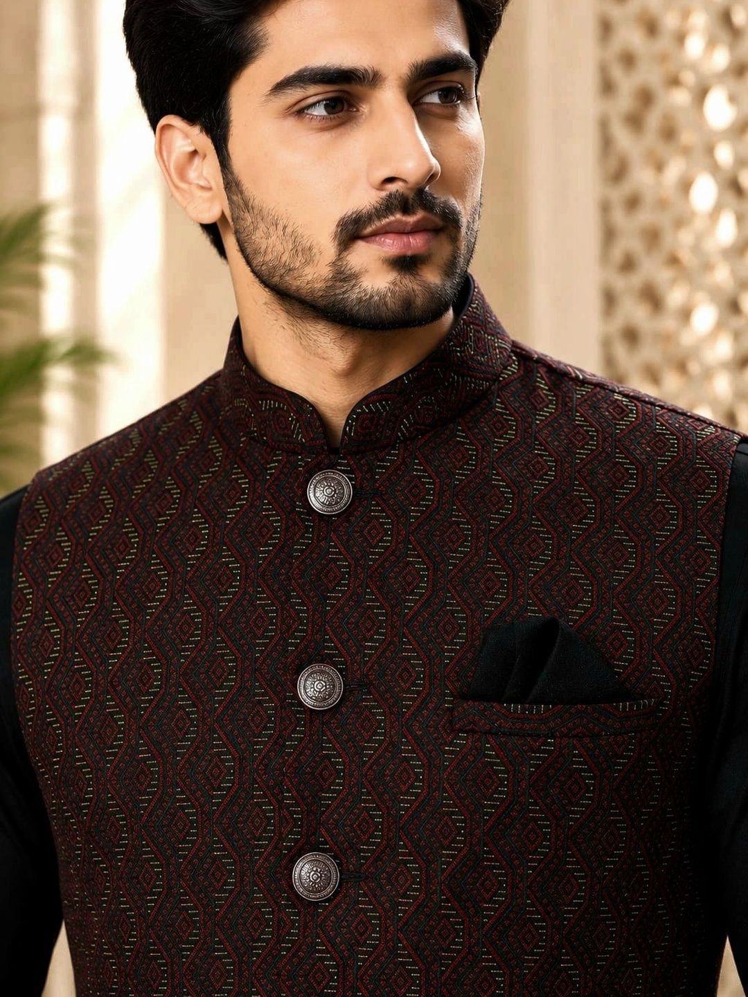 TRENDS OF ETHNIC Woven Design Premium Jacquard Nehru Jacket Myntra sale