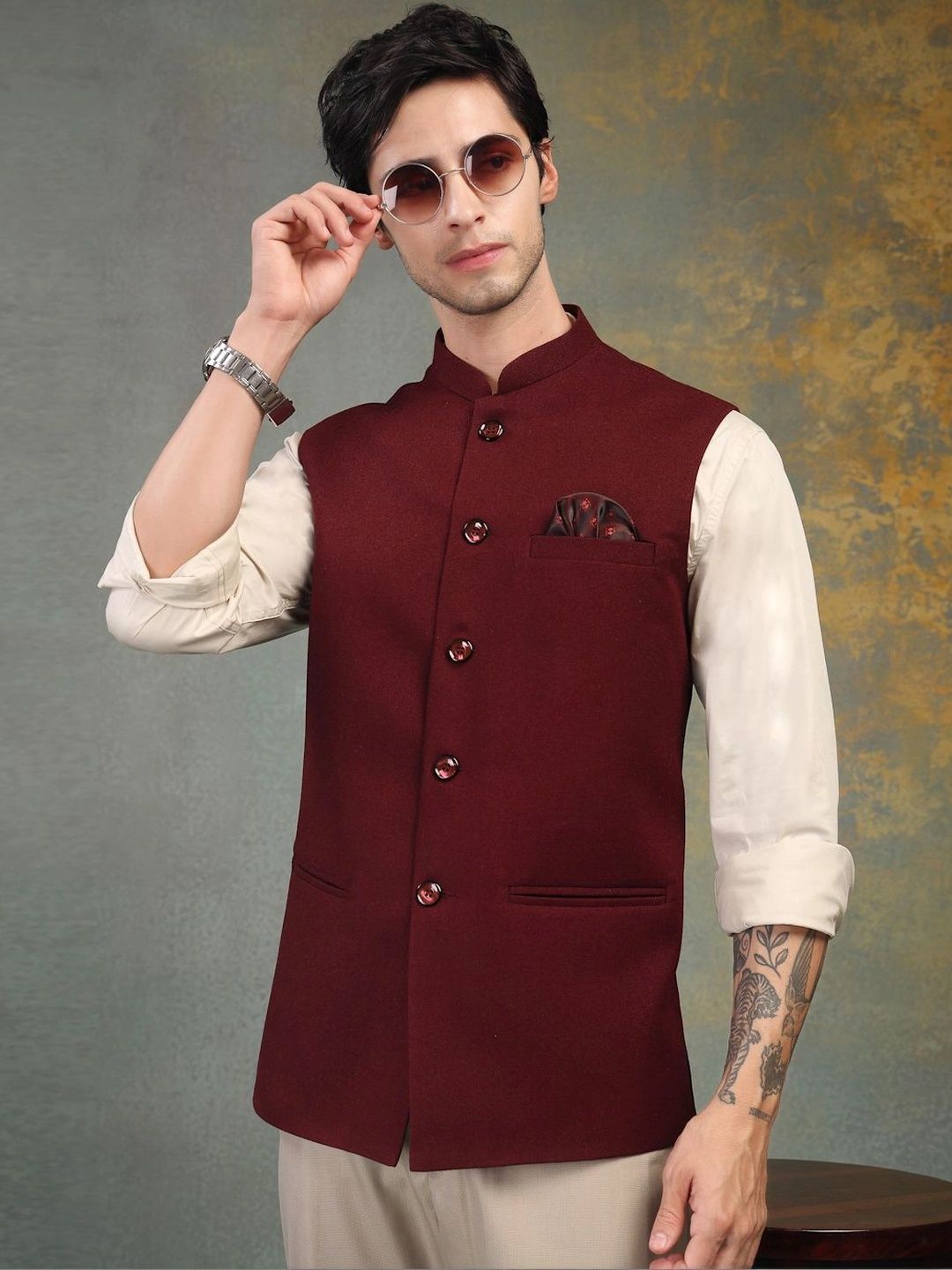 Badoliya & Sons Pure Wool Woven Nehru Jackets Myntra sale
