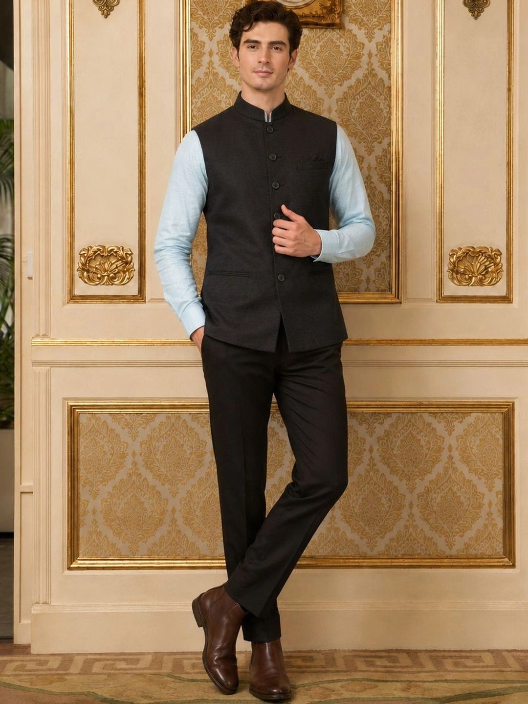 Anouk Men Cotton Linen Woven Nehru Jackets Myntra sale