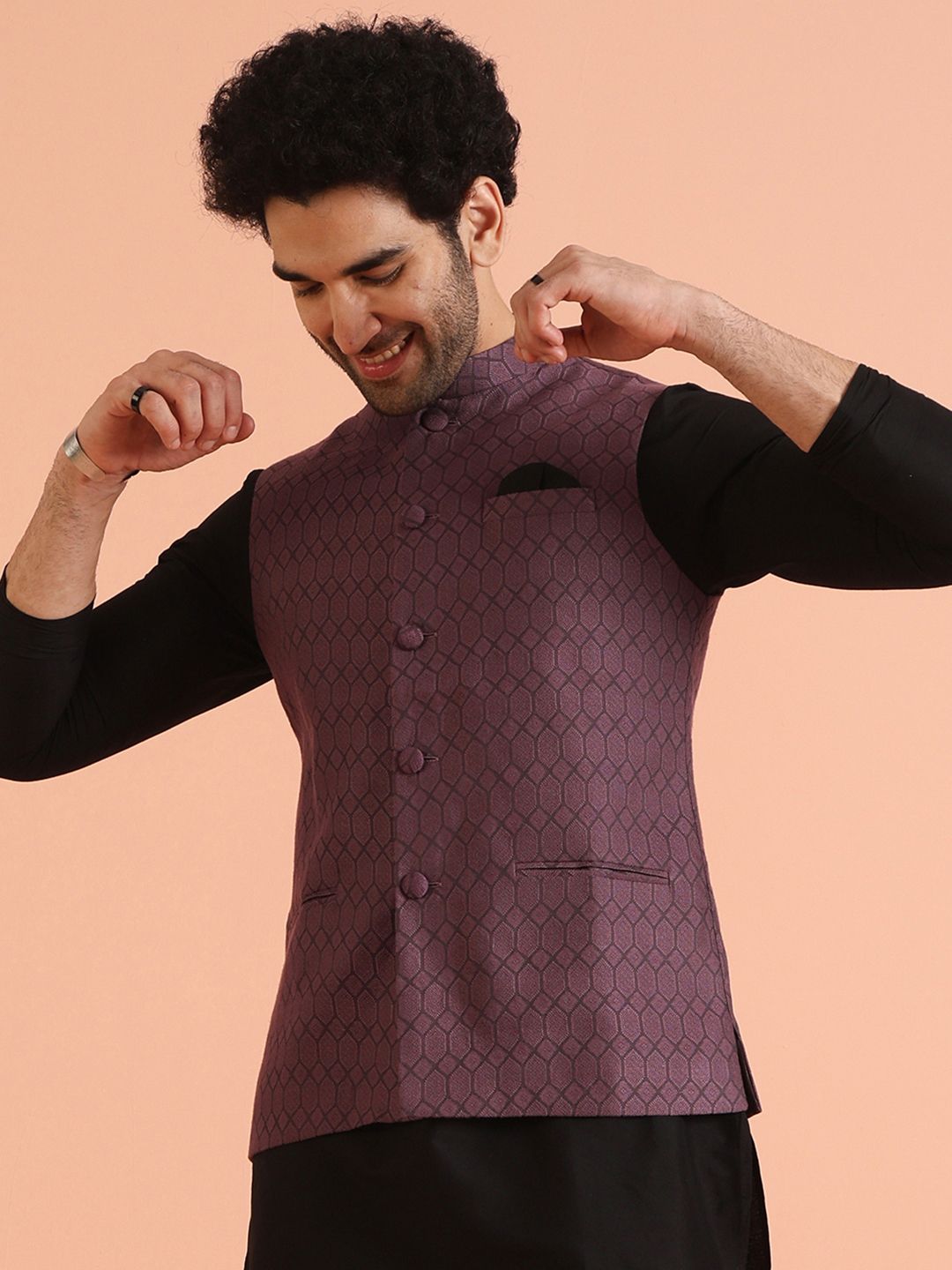 KISAH Men Ethnic Motifs Mandarin Collar Woven Design Jacquard Nehru Jacket Myntra sale