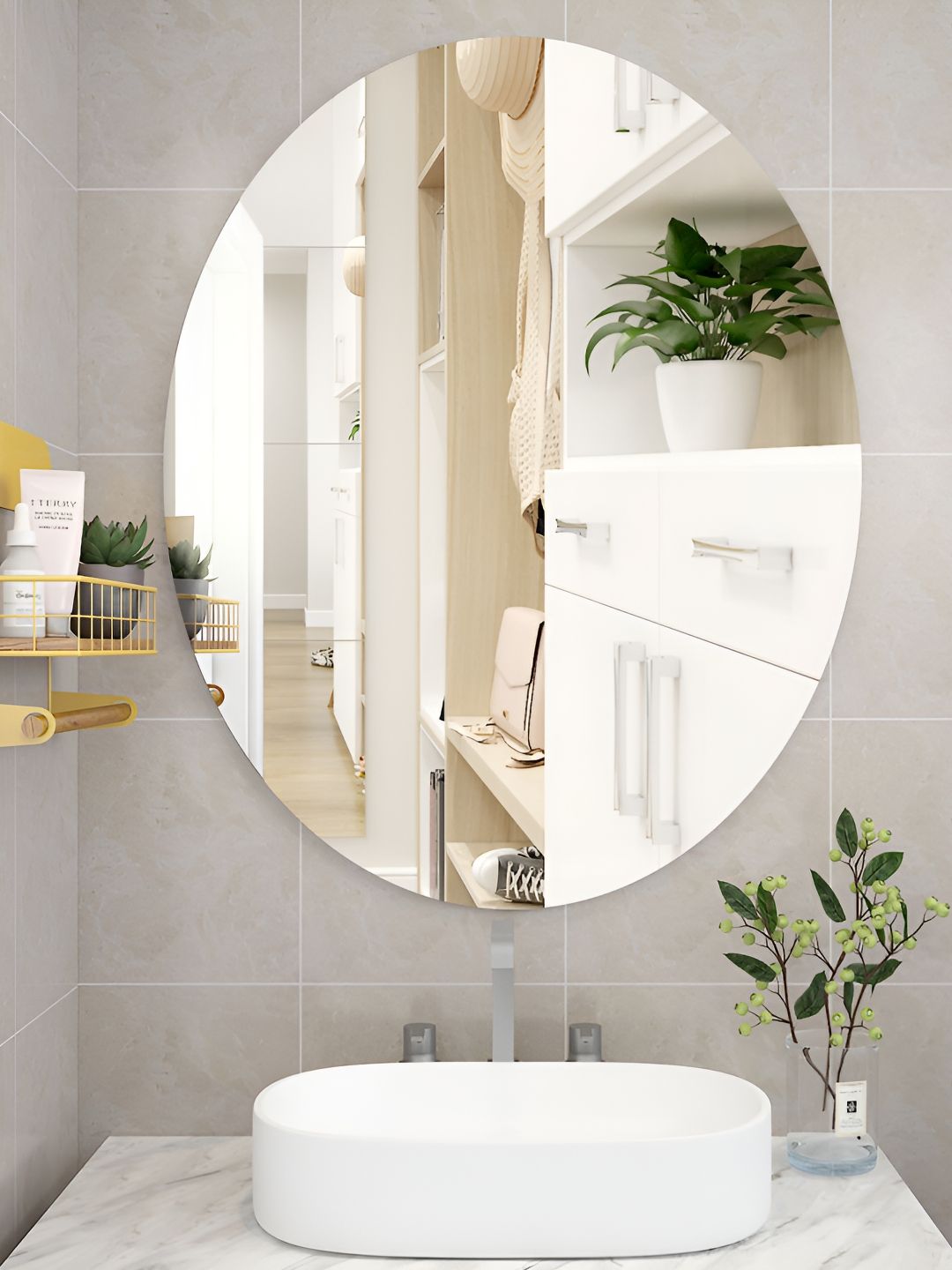 ARYAANSH Silver-Toned Oval Shaped Glass Wall Mirror Myntra sale