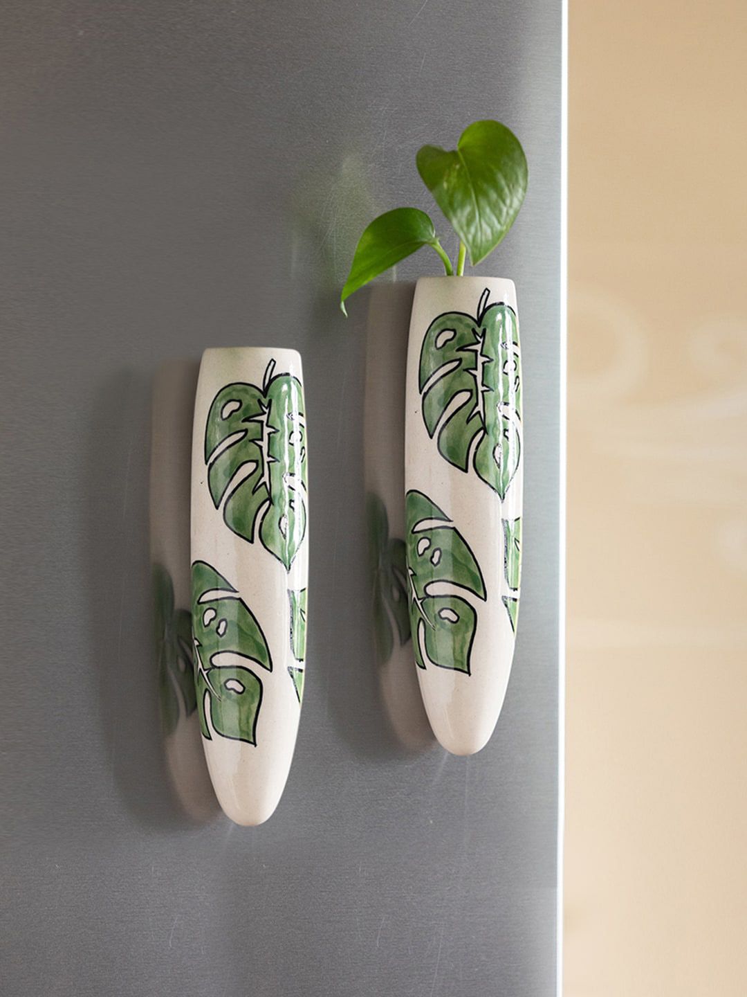 ExclusiveLane Set Of 2 White Lush Life Floral Printed Ceramic Magnetic Fridge Planters Myntra sale