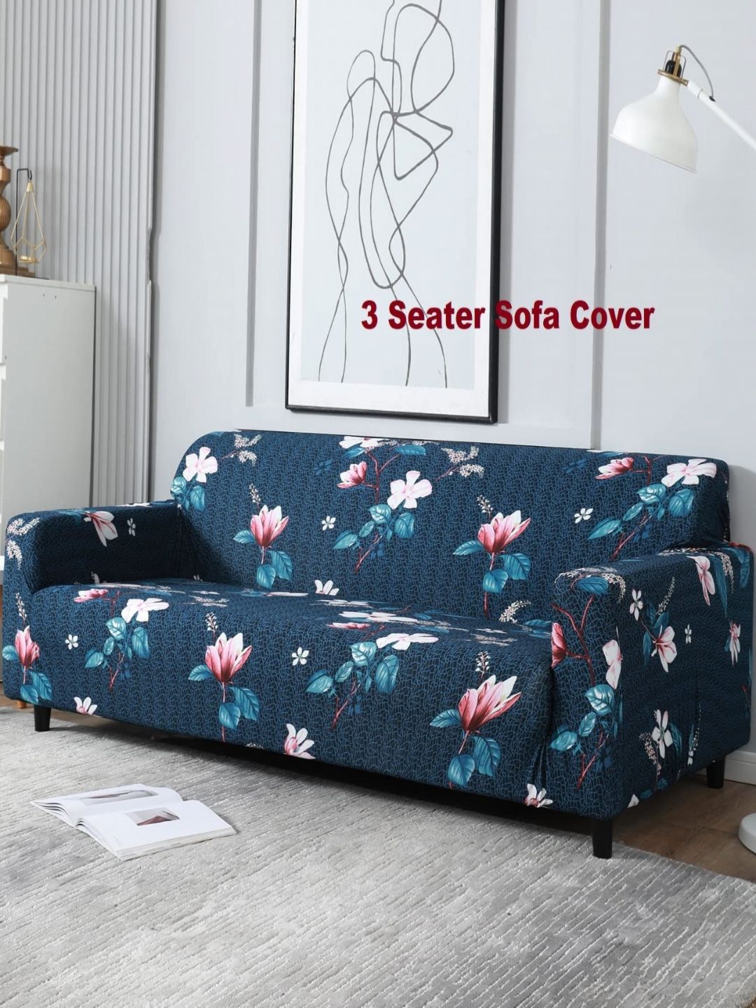 DECOR VATIKA Blue Floral Polyester Washable Straight 3 Seater Sofa Cover-57x73In Myntra sale