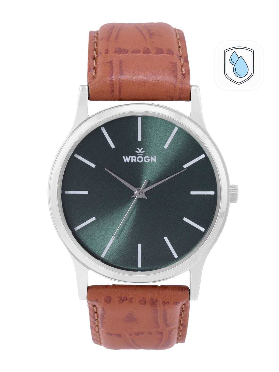 WROGN Men Green Dial & Brown Leather Croc Textured Straps Analogue Watch WRG00048D Myntra sale