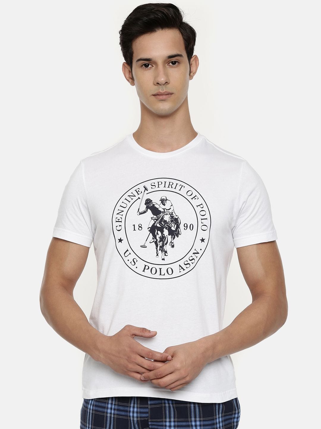U.S. Polo Assn. U.S. Polo Assn. Men White & Navy Blue Printed Athleisure T-shirt Myntra sale