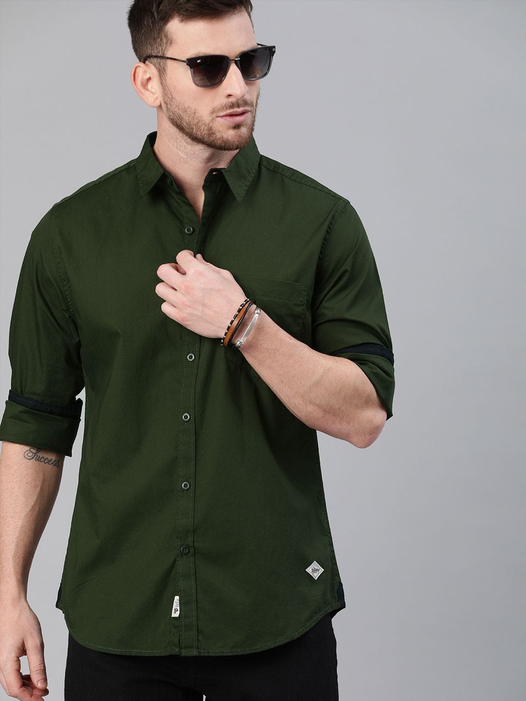 Roadster Roadster Men Olive Green  Cotton Casual Shirt Myntra sale
