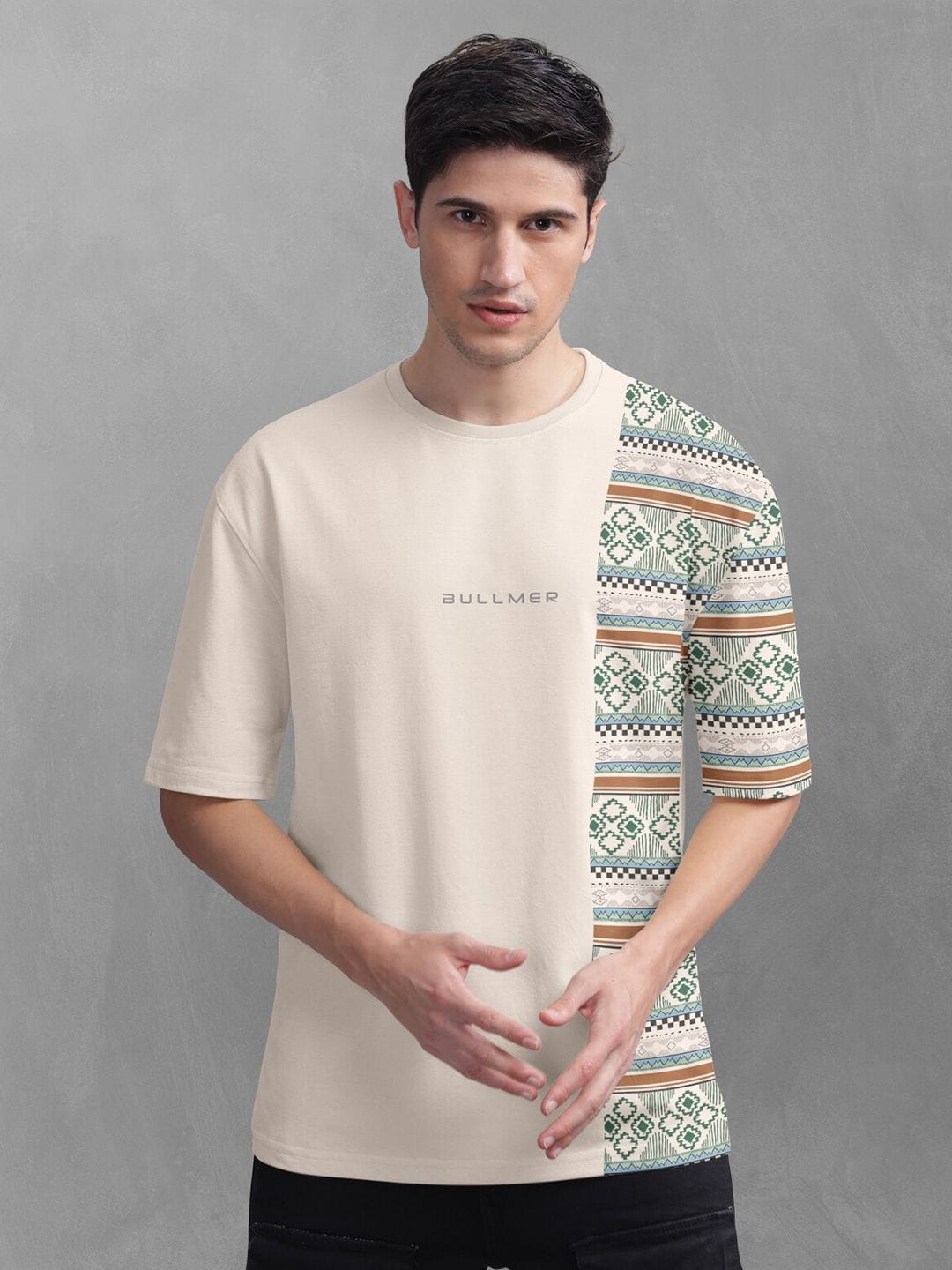 BULLMER BULLMER Tribal Printed Oversized Cotton T-shirt Myntra sale