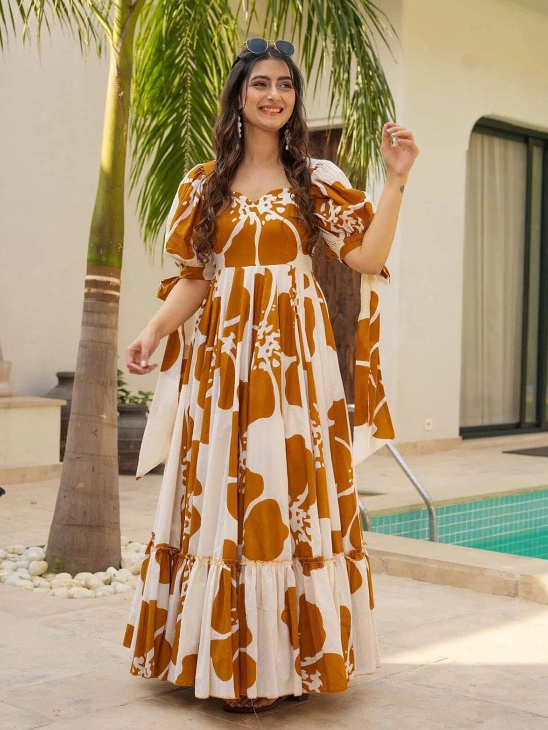 SHEETAL Associates SHEETAL Associates Floral Print Puff Sleeve Crepe Fit & Flare Maxi Dress Myntra sale