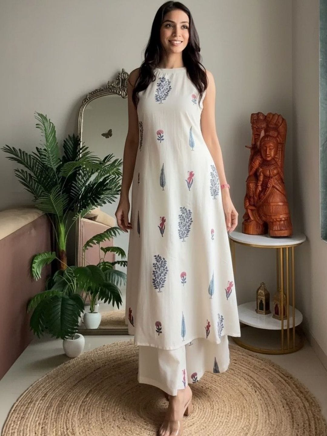 Keitra Keitra Women Floral Printed Regular Pure Cotton Kurta with Palazzos Myntra sale