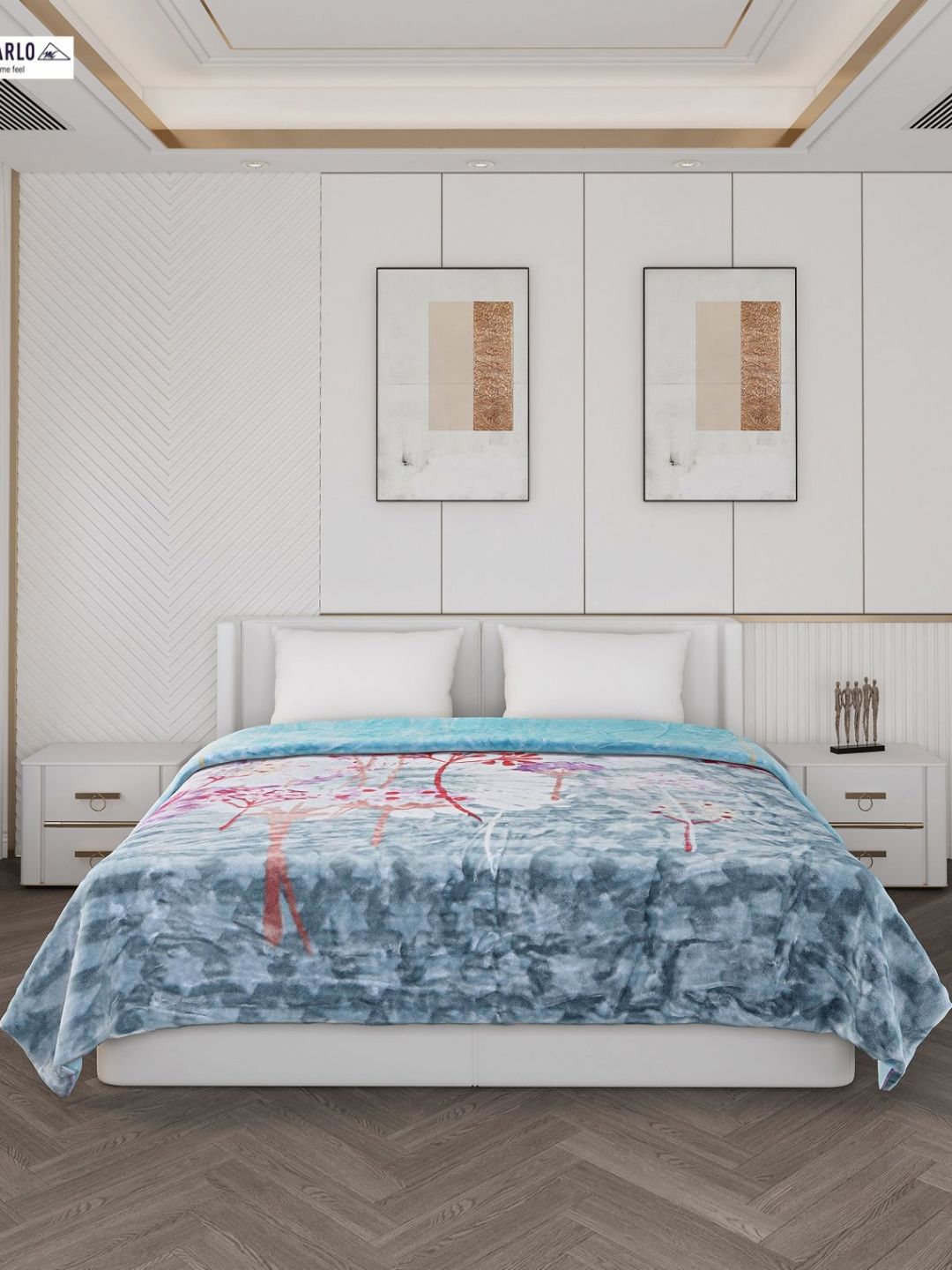 Monte Carlo Blue & Pink 550 GSM Abstract Heavy Winter Double Bed Blanket Myntra sale
