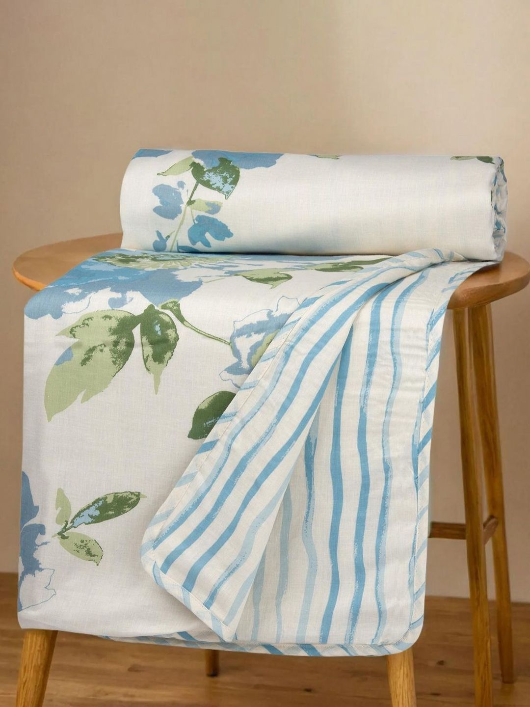Huesland White & Blue Floral Printed Pure Cotton Reversible AC Room Single Bed Dohar Myntra sale