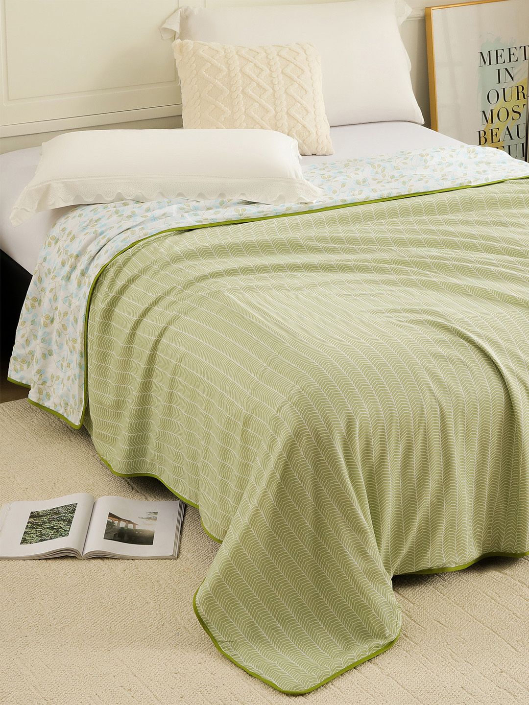 Story@home White & Lime Green Floral Mild Winter 150 GSM Double Bed Dohar Myntra sale