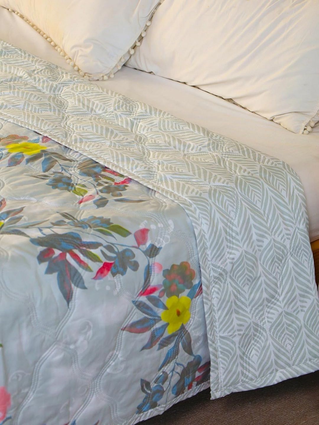 tundwal's Grey & Yellow Printed Pure Cotton Reversible AC Room 210 GSM Double Bed Dohar Myntra sale