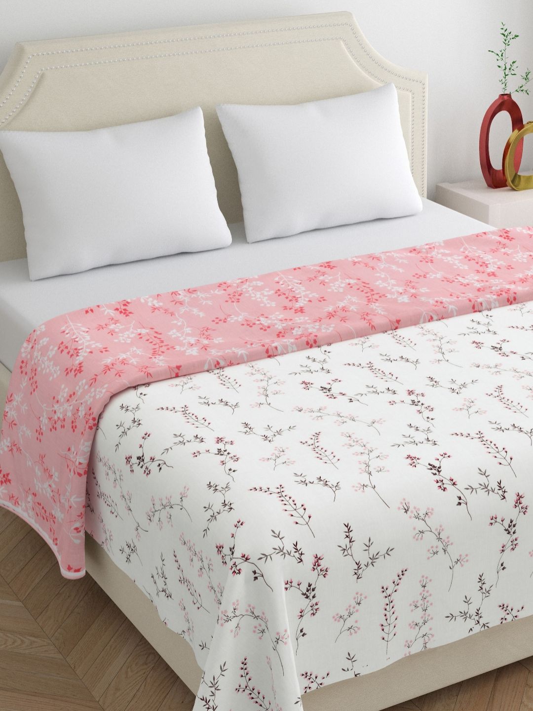 Home Ecstasy Pink & White Floral Printed Pure Cotton Summer 210 GSM Dohar Myntra sale
