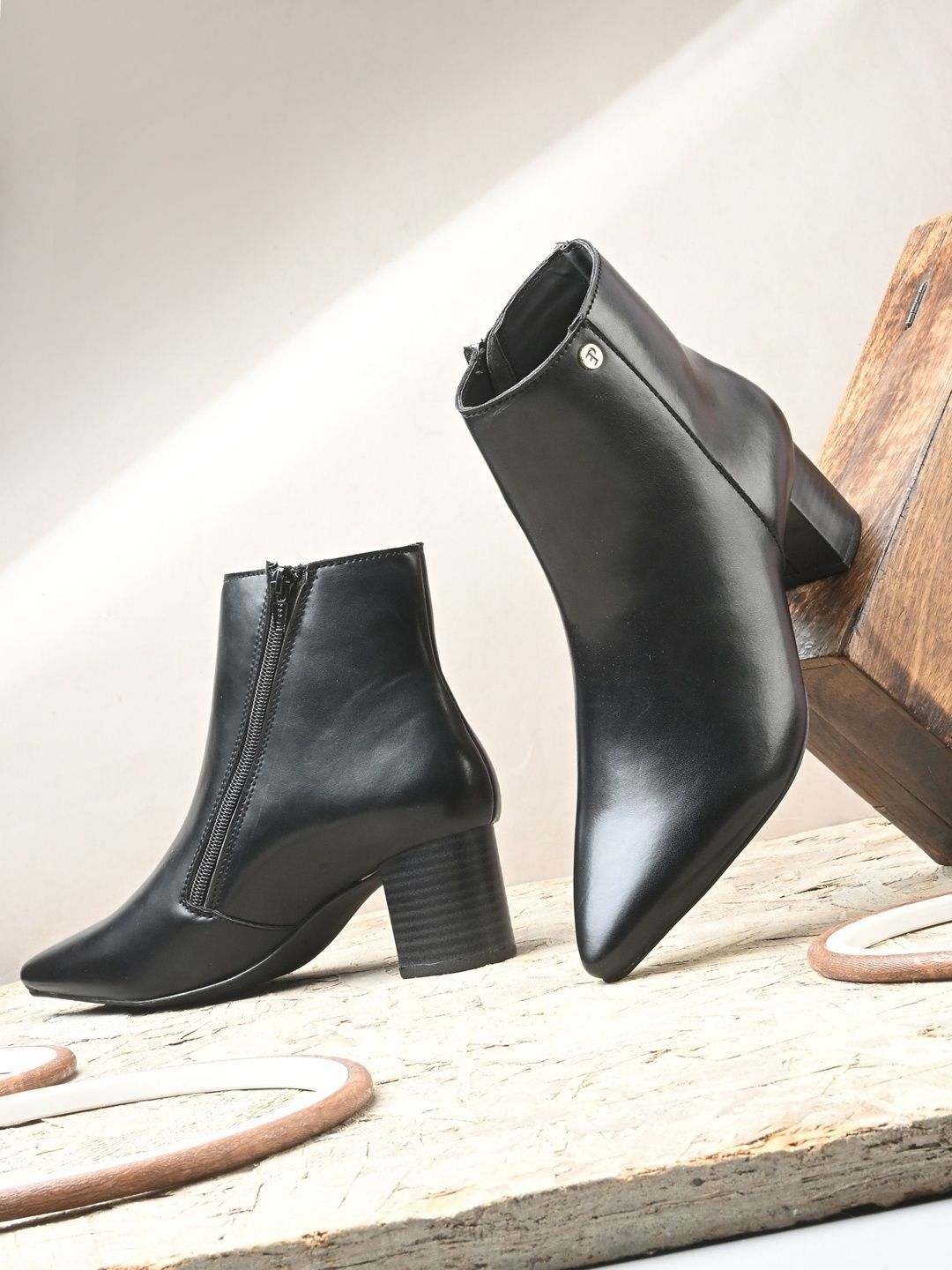 El Paso Women Black Solid Synthetic Trendy Ankle Pointed Shape Boots Myntra sale