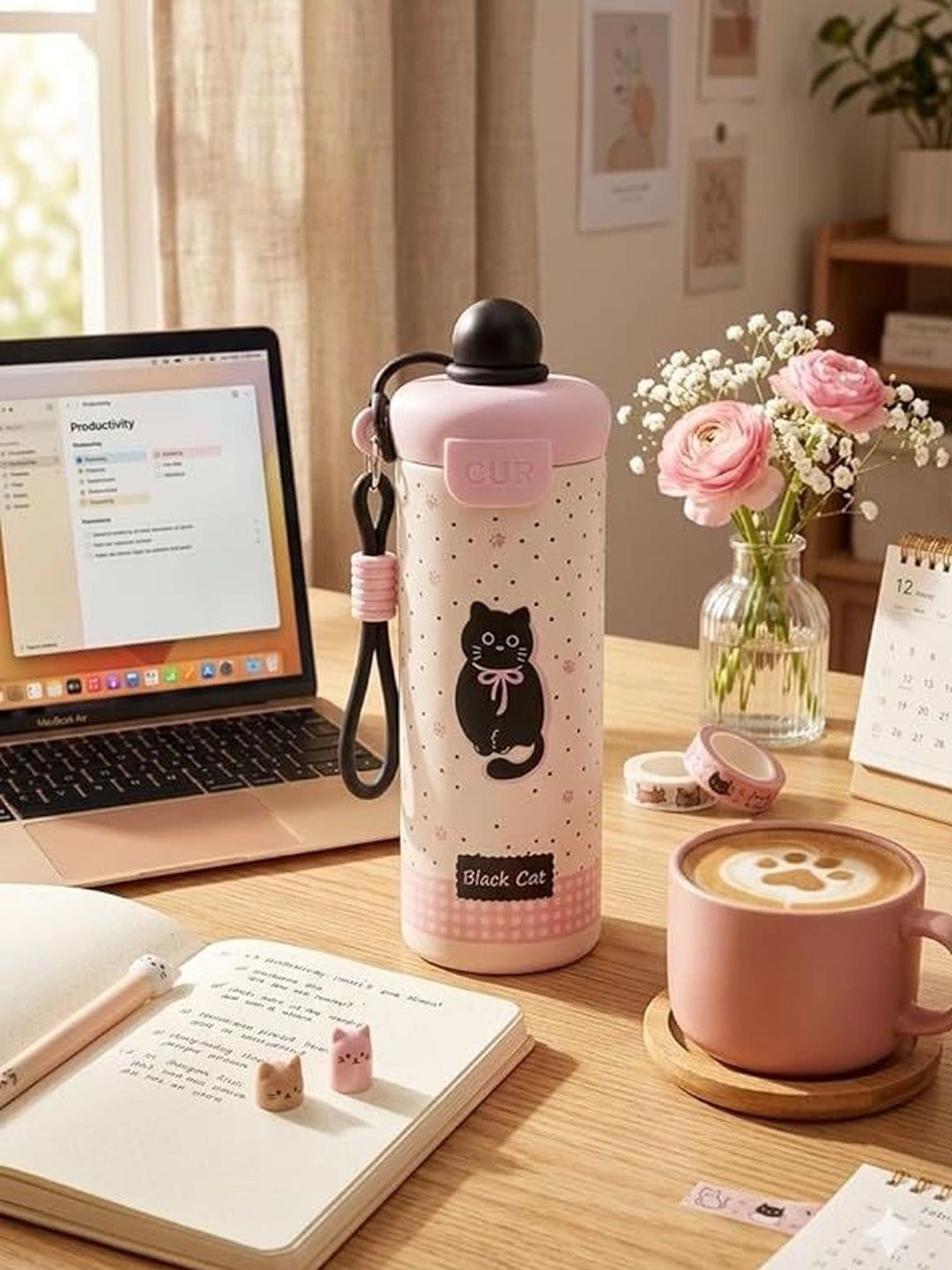 TrendyWendy Black & Pink Single Stainless Steel Cartoon Characters Double Wall Vacuum Water  Myntra sale