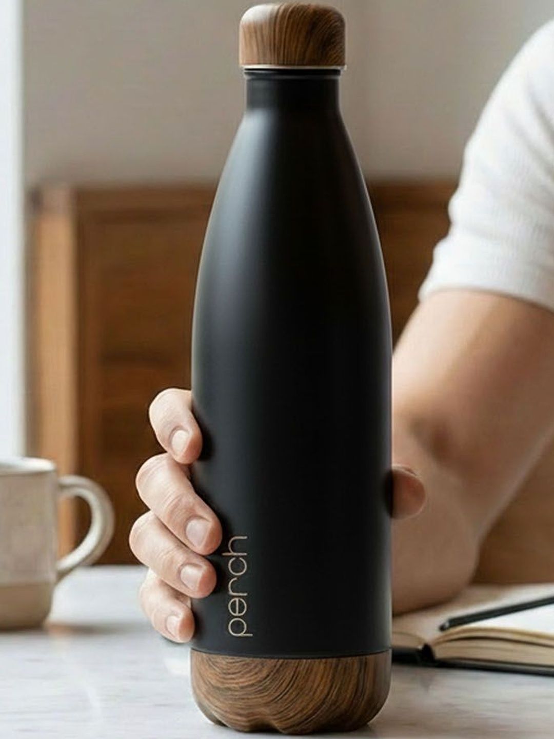 PERCH Retro Black Stainless Steel 3 Layer Vacuum Insulated Water Bottle Flask - 980ml Myntra sale