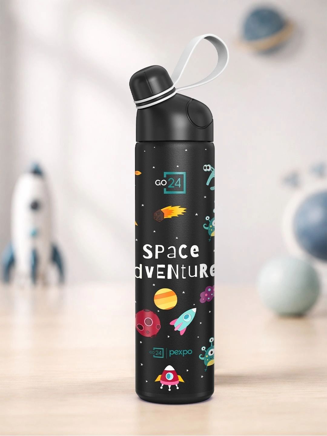 Go24 Black Conversational Stainless Steel Double Wall Vacuum Flask - 470ml Myntra sale