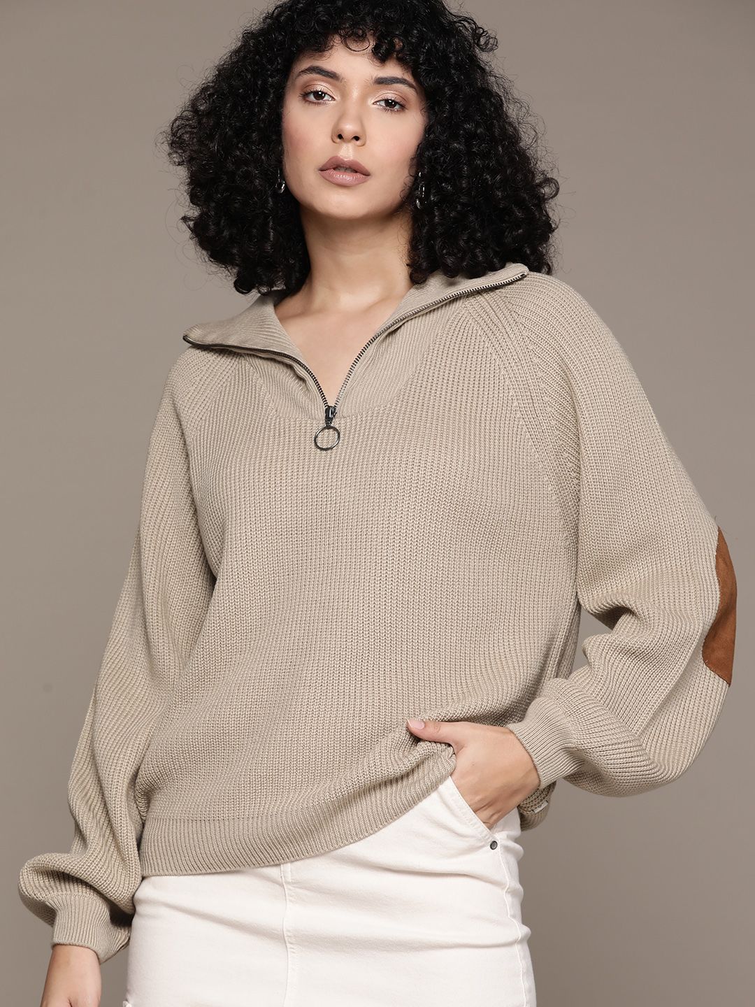 Roadster The Roadster Lifestyle Co. Acrylic Ribbed High-Neck Boxy Pullover Myntra sale