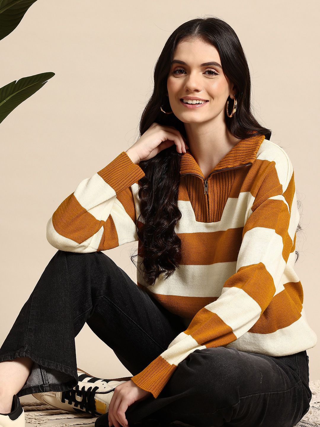 Mast & Harbour Mast & Harbour Striped Acrylic Pullover Myntra sale
