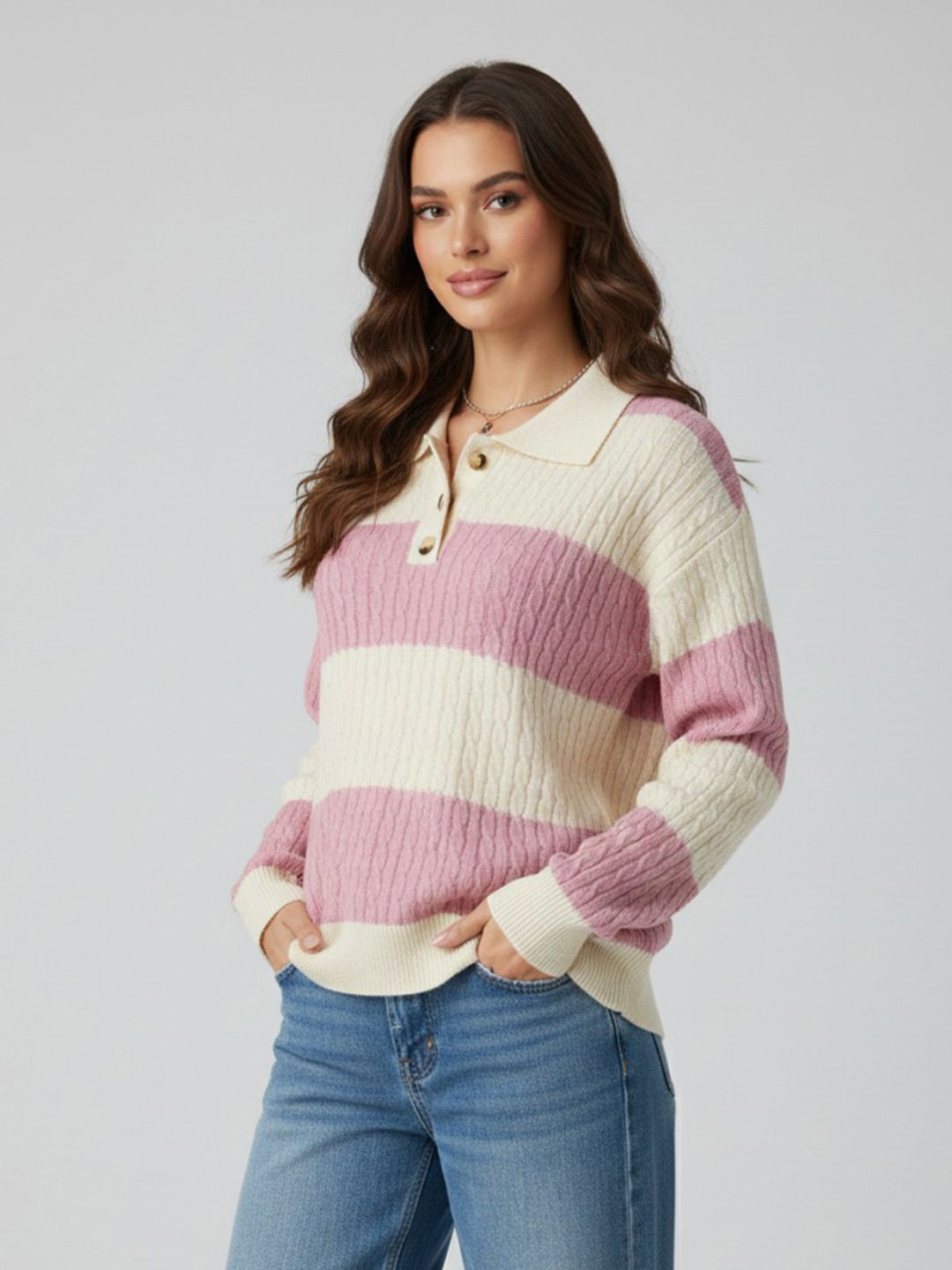 glitchez glitchez Women Cable Knit Striped Oversized Pullover Myntra sale