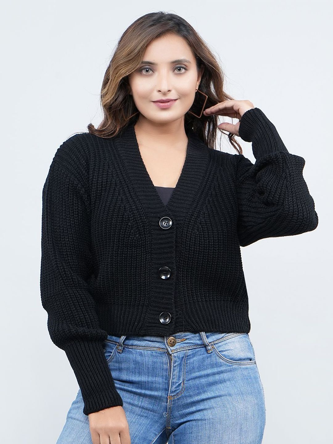 FEVERFEW FEVERFEW Women Woollen Crop Cardigan Myntra sale