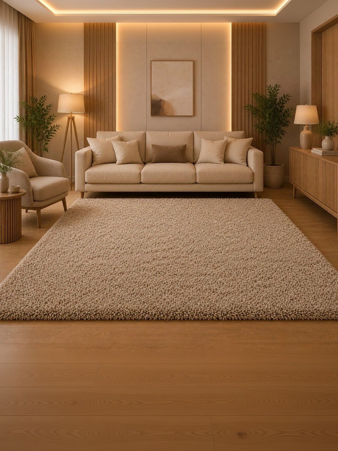 KAYNAT CARPET Beige Solid Shaggy Woollen Carpet Myntra sale