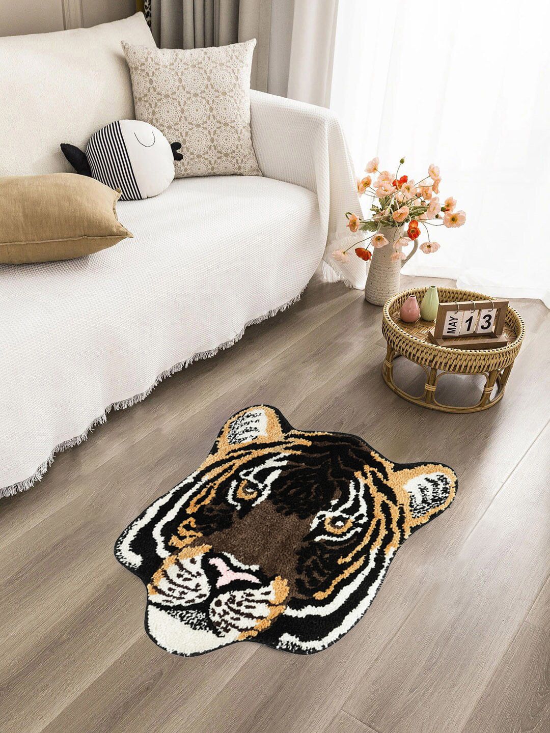 FABINALIV Brown & Black Tiger Printed Anti-Skid Floor Mat Myntra sale