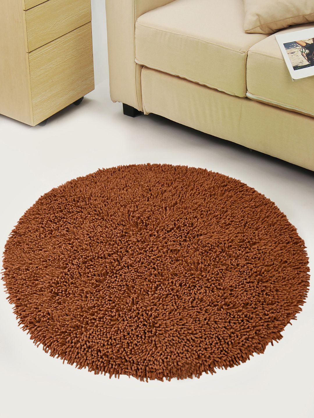 Saral Home Brown Solid Cotton Anti-Skid Circular Mat Myntra sale