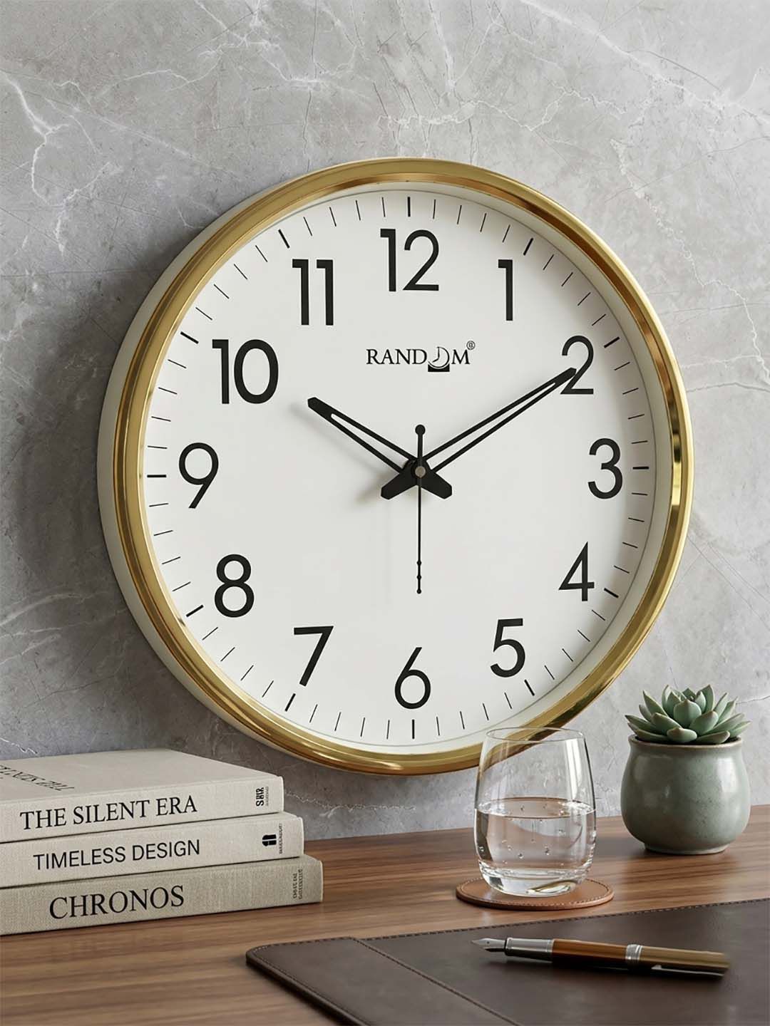 RANDOM Unisex White & Gold-Toned Solid Contemporary Premium Wall Round Clock Myntra sale