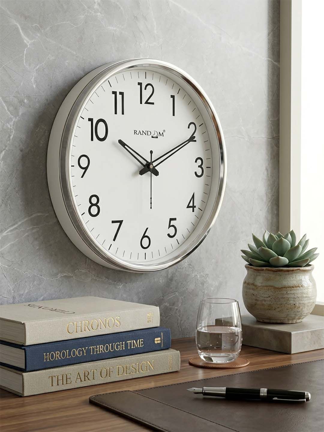 RANDOM Unisex White & Silver-Toned Solid Contemporary Premium Wall Round Clock Myntra sale