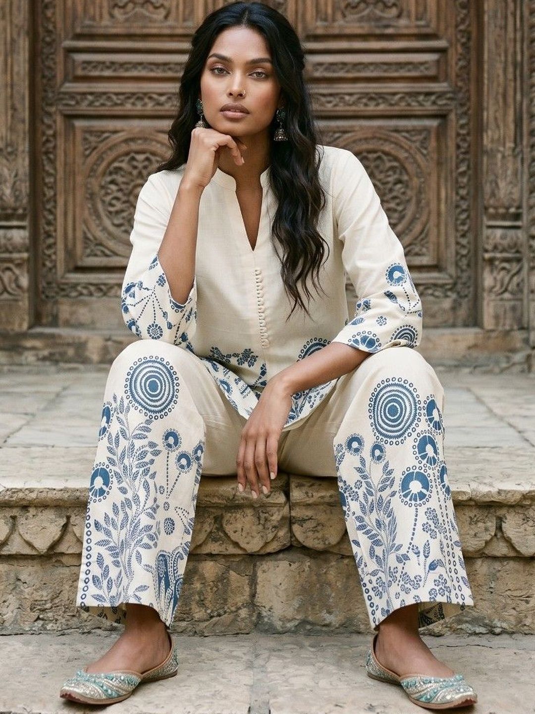 mokshi Cotton Printed Tunic with Trousers Myntra sale