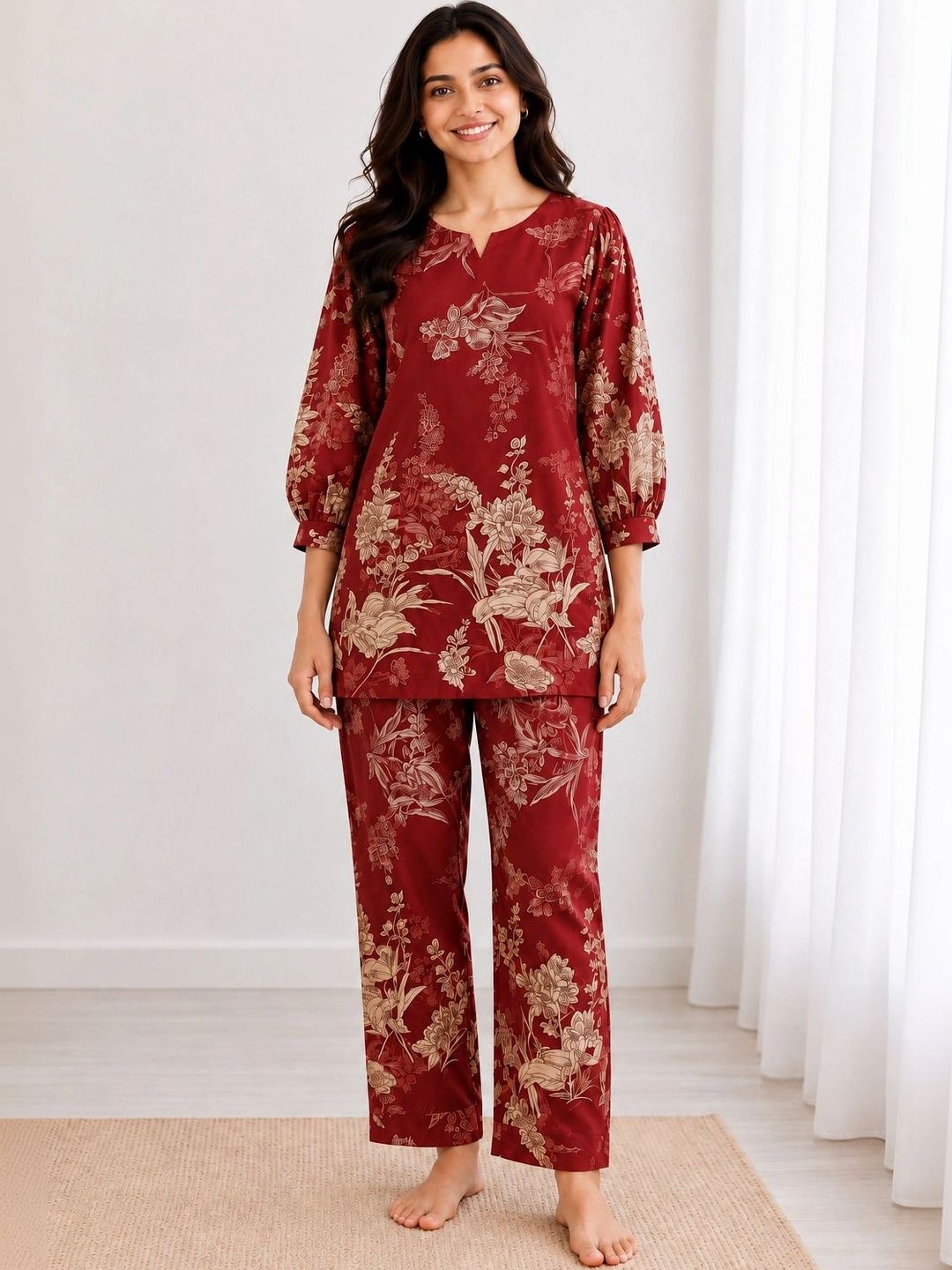 Roadster Floral Printed Tunic with Trousers Myntra sale