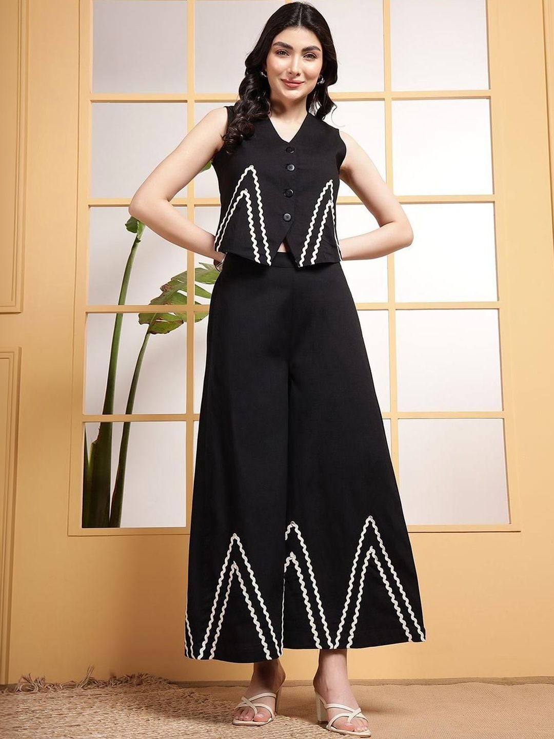 Kapda kissa Cotton Self Design Vest Top with Palazzos Myntra sale