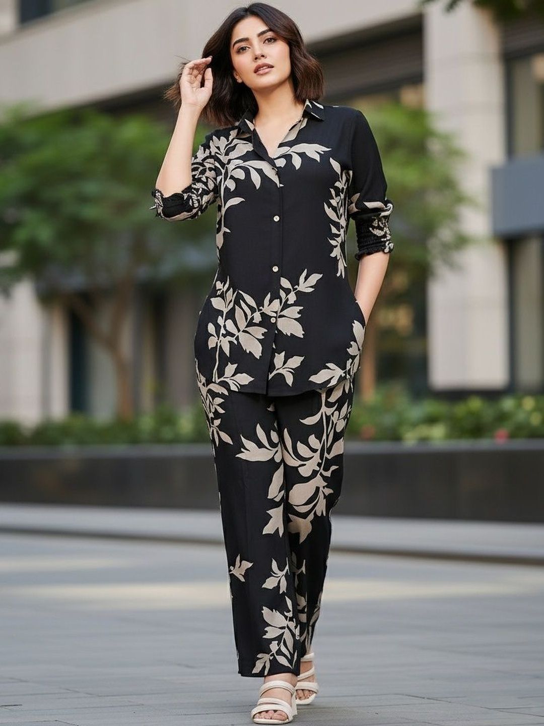 SZN Women Printed Shirt with Trousers Myntra sale