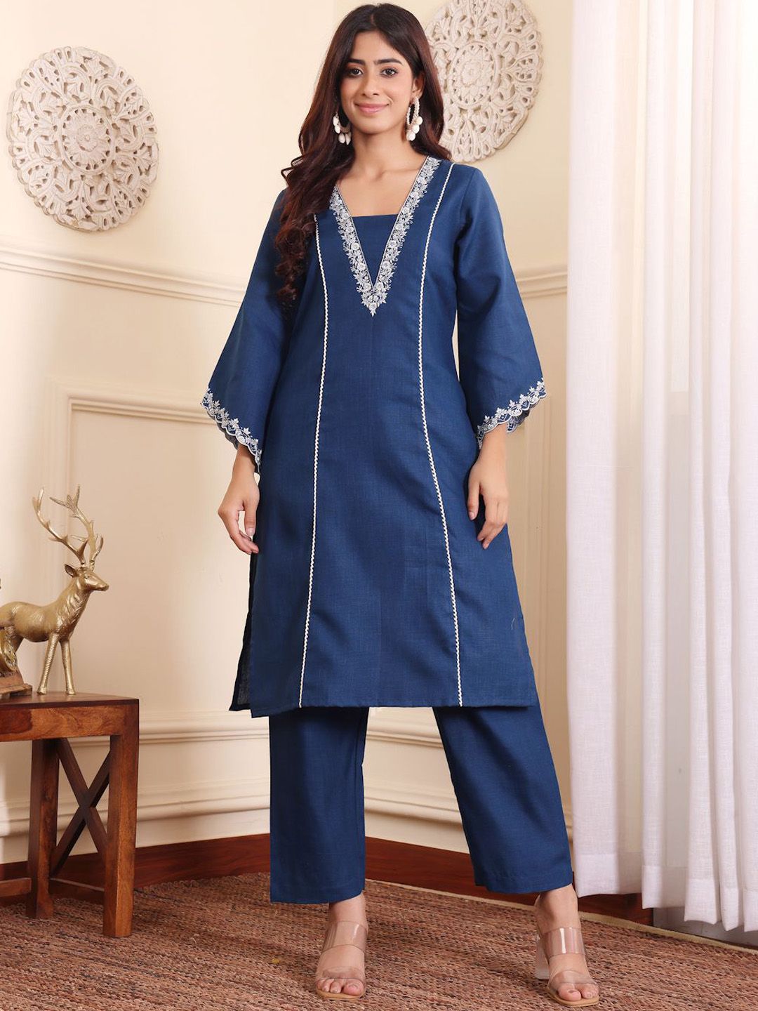 Varanga Women Embroidered Tunic With Trousers Co-Ords Myntra sale