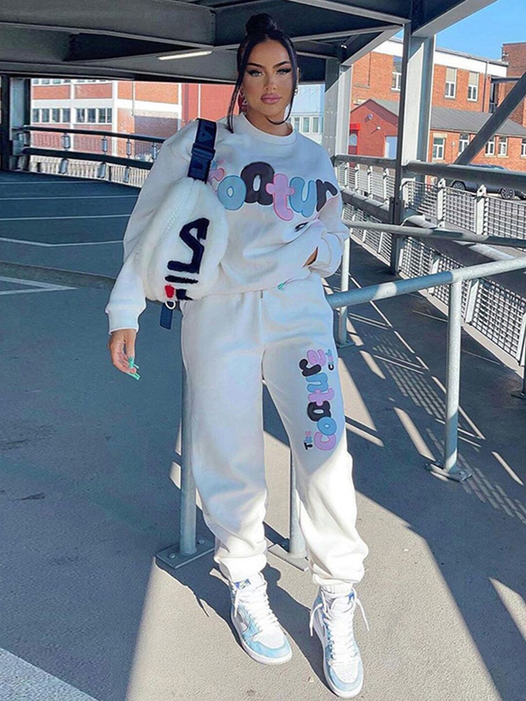 StyleCast White Typography Printed Sweatshirt & Joggers Myntra sale