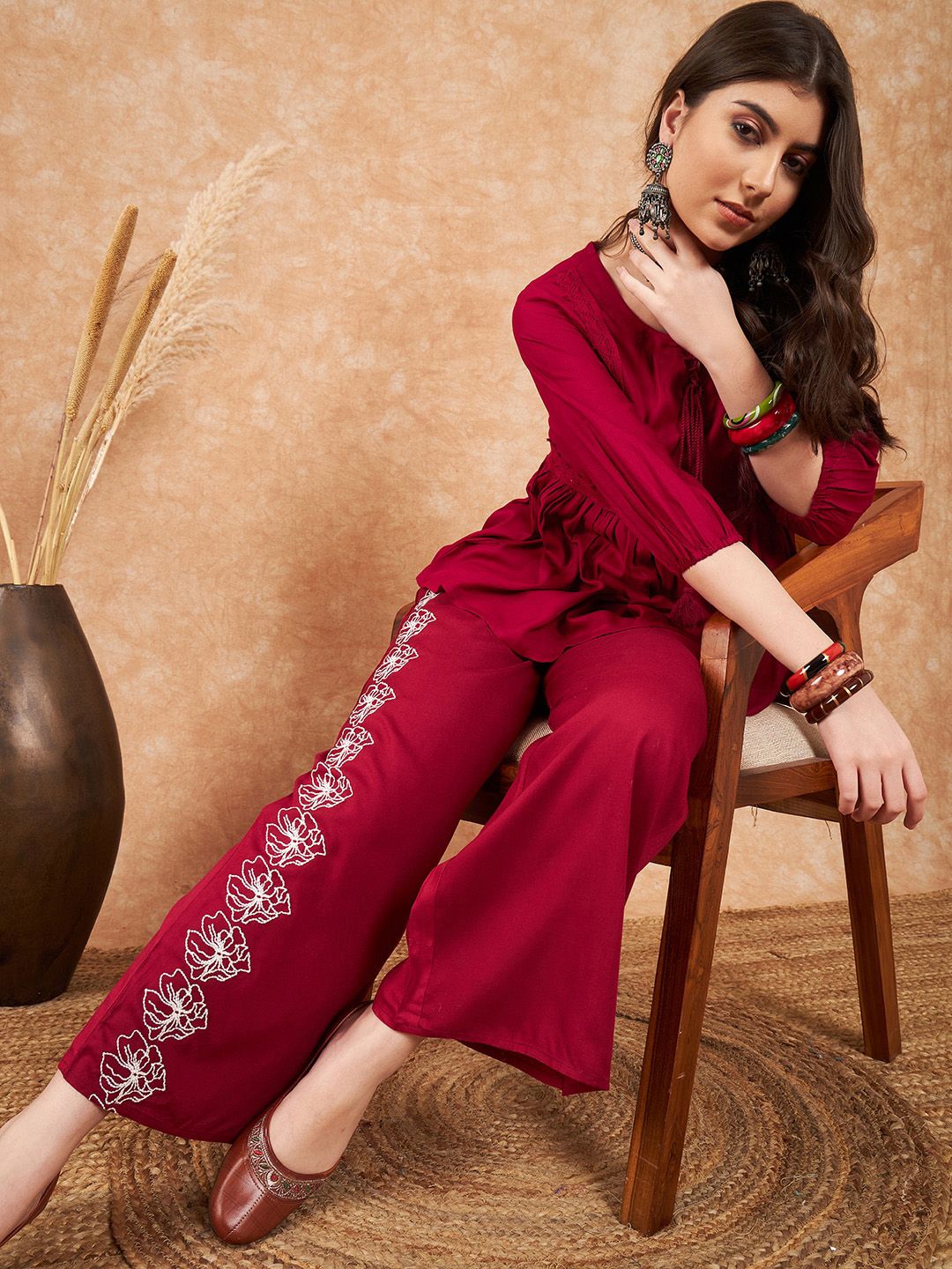 Sangria Embroidered Top With Palazzo Co-Ords Myntra sale