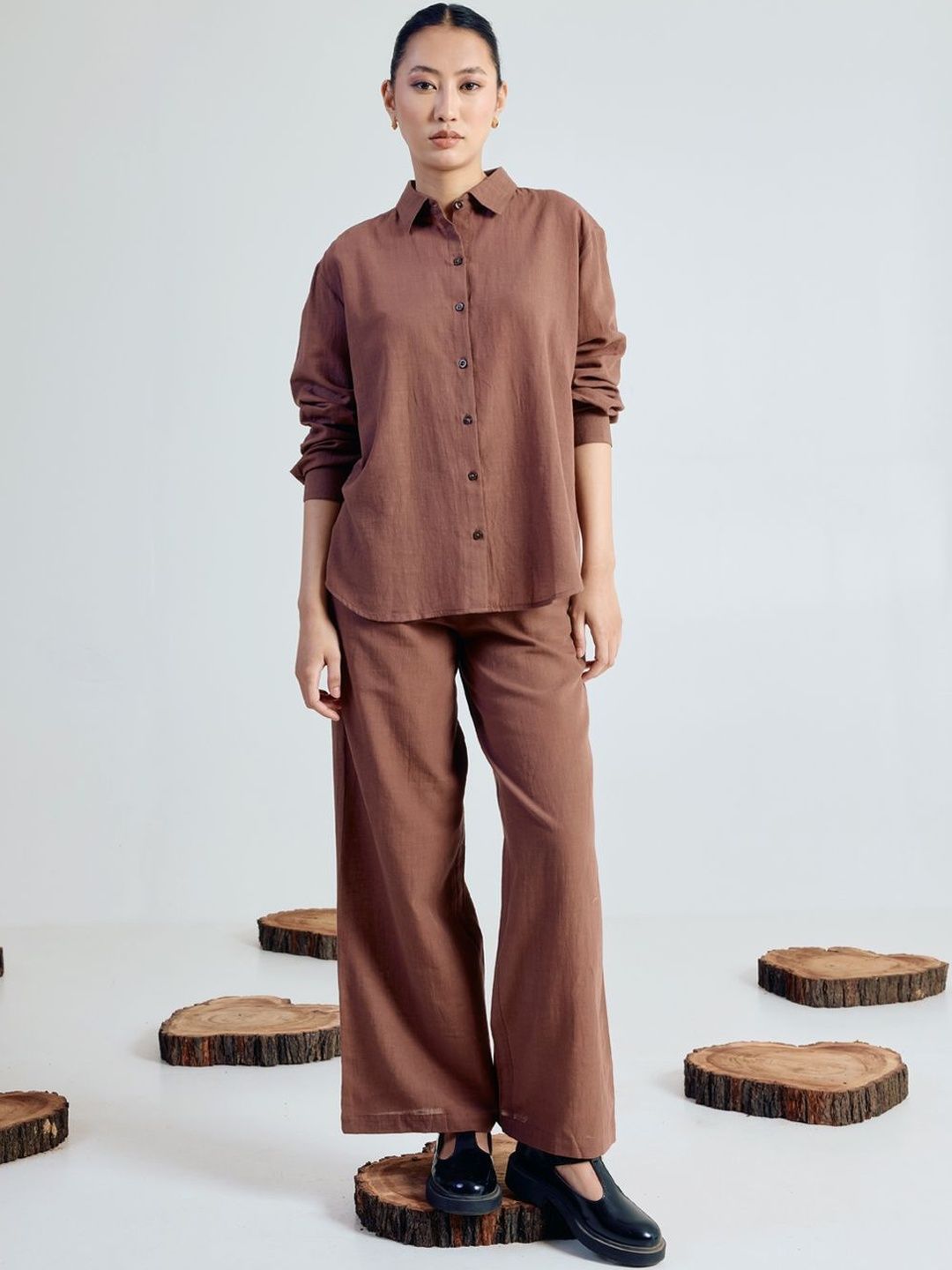 FIORRA Linen Solid Shirt with Trousers Myntra sale